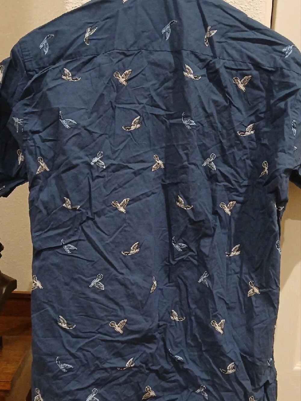 Men's Navy Short-Sleeve Printed Shirt Jacket